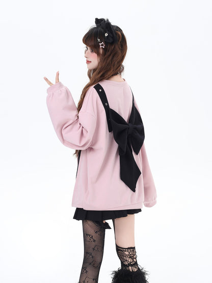 Crazy Girl Cherry Blossom Bow Loose Fit Mid Length Women&