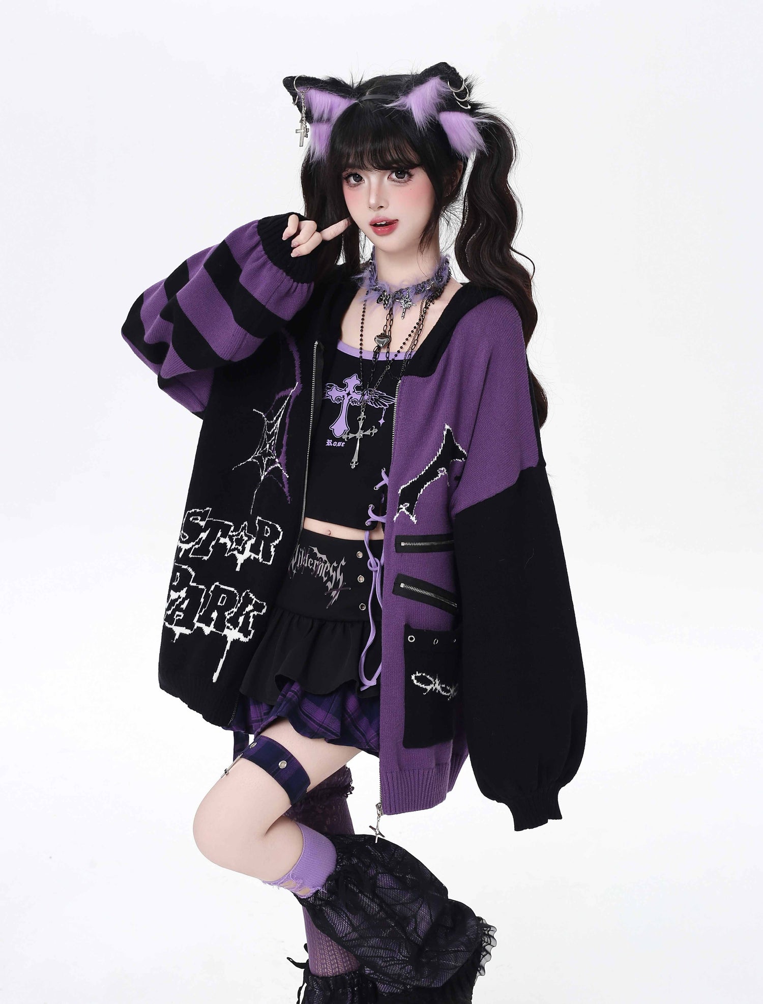 Crazy_Girl_Colorblock_Gothic_Stripe_Zip_V-neck_Women&