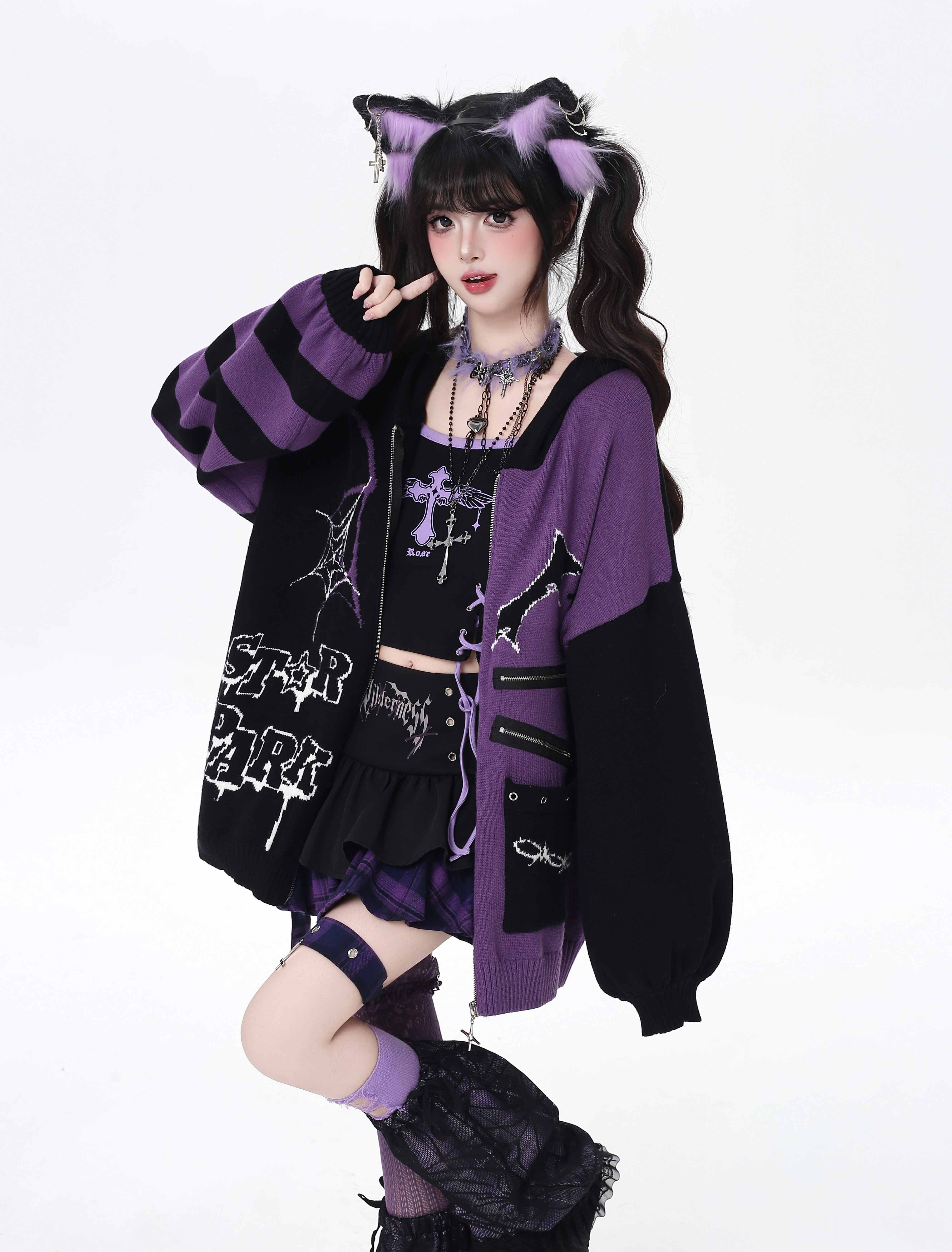 Crazy_Girl_Colorblock_Gothic_Stripe_Zip_V-neck_Women&