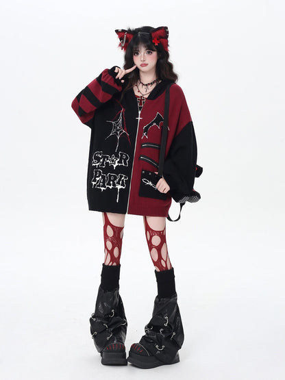 Crazy Girl Colorblock Gothic Stripe Zip V-neck Women&