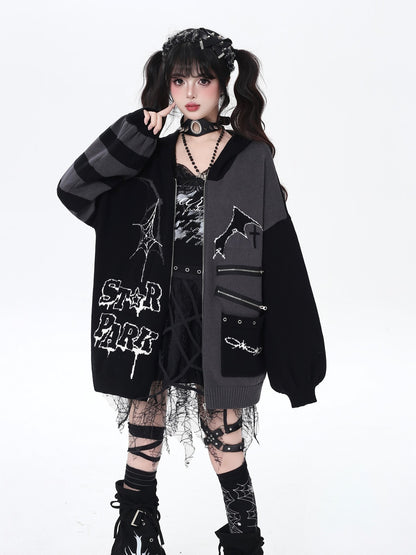 Crazy Girl Colorblock Gothic Stripe Zip V-neck Women&