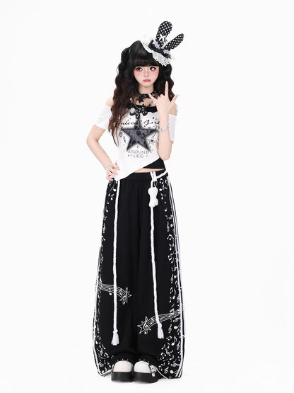 Crazy Girl Colorblock Musical Score Striped High Waist Women&