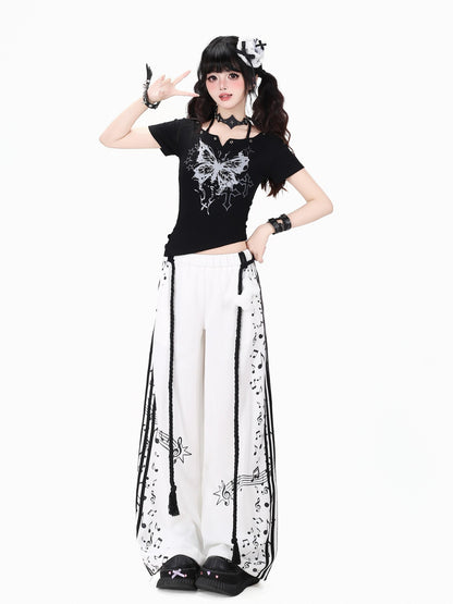 Crazy Girl Colorblock Musical Score Striped High Waist Women&