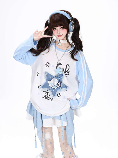 Crazy_Girl_Colorblock_Star_Cat_Patch_Raglan_Cropped_Women&