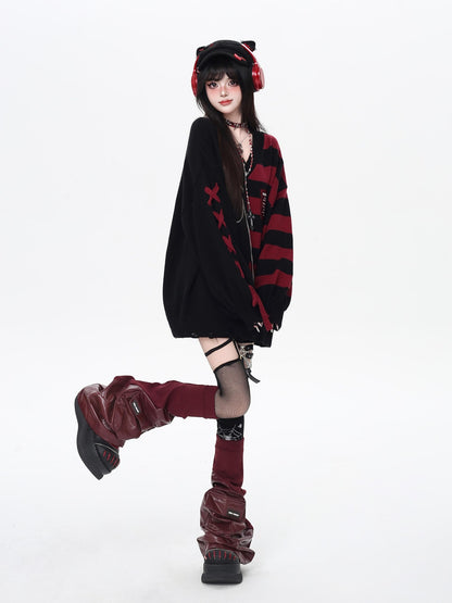 Crazy Girl Colorblock Striped V-neck Lantern Sleeves Women&