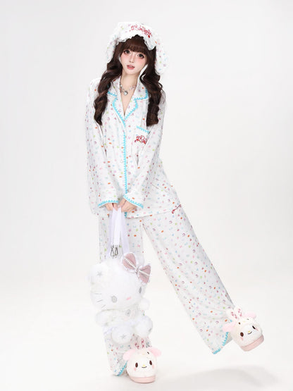 Crazy Girl Colorful Bunny Allover Print Loose Button Women&