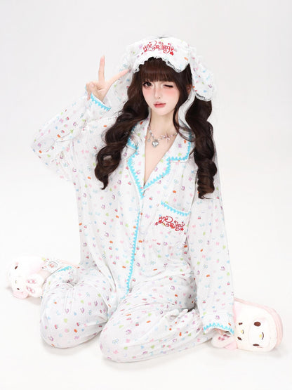 Crazy Girl Colorful Bunny Allover Print Loose Button Women&