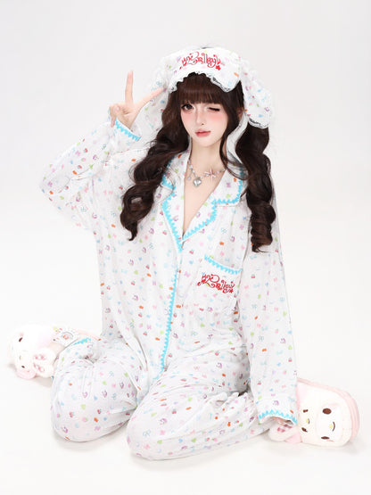 Crazy Girl Colorful Bunny Allover Print Loose Button Women&