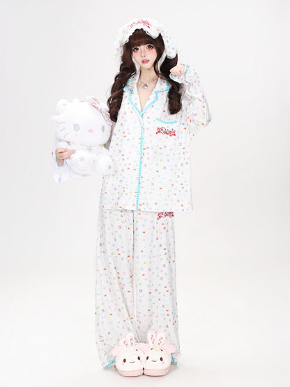 Crazy Girl Colorful Bunny Allover Print Loose Button Women&