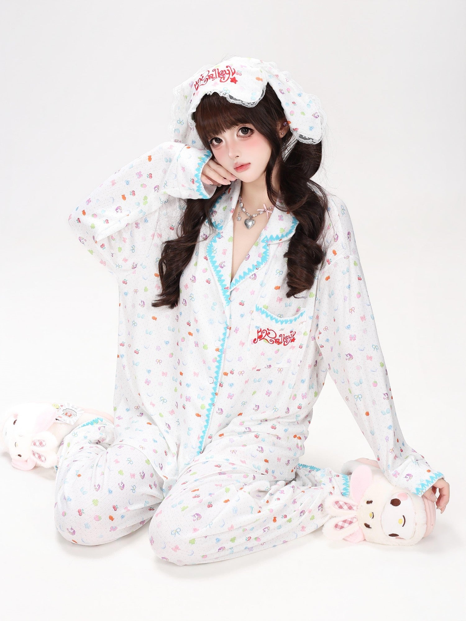 Crazy Girl Colorful Bunny Allover Print Loose Button Women&