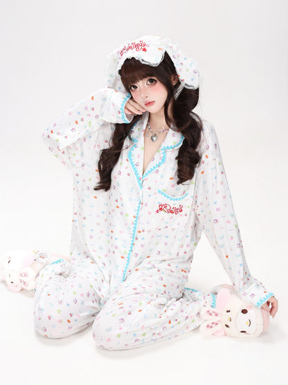 Crazy Girl Colorful Bunny Allover Print Loose Button Women&