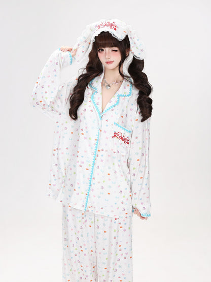 Crazy Girl Colorful Bunny Allover Print Loose Button Women&