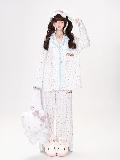 Crazy Girl Colorful Bunny Allover Print Loose Button Women&