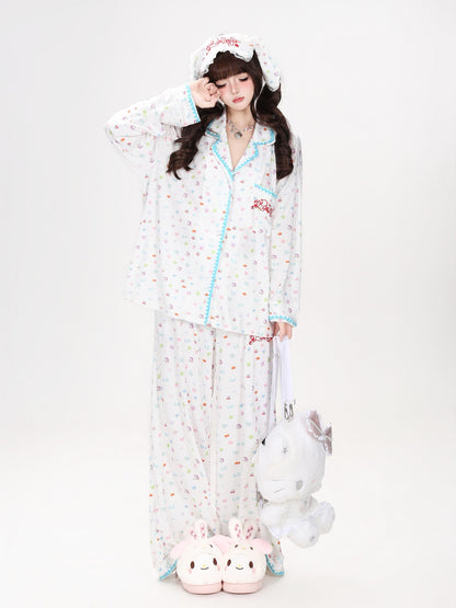 Crazy Girl Colorful Bunny Allover Print Loose Button Women&