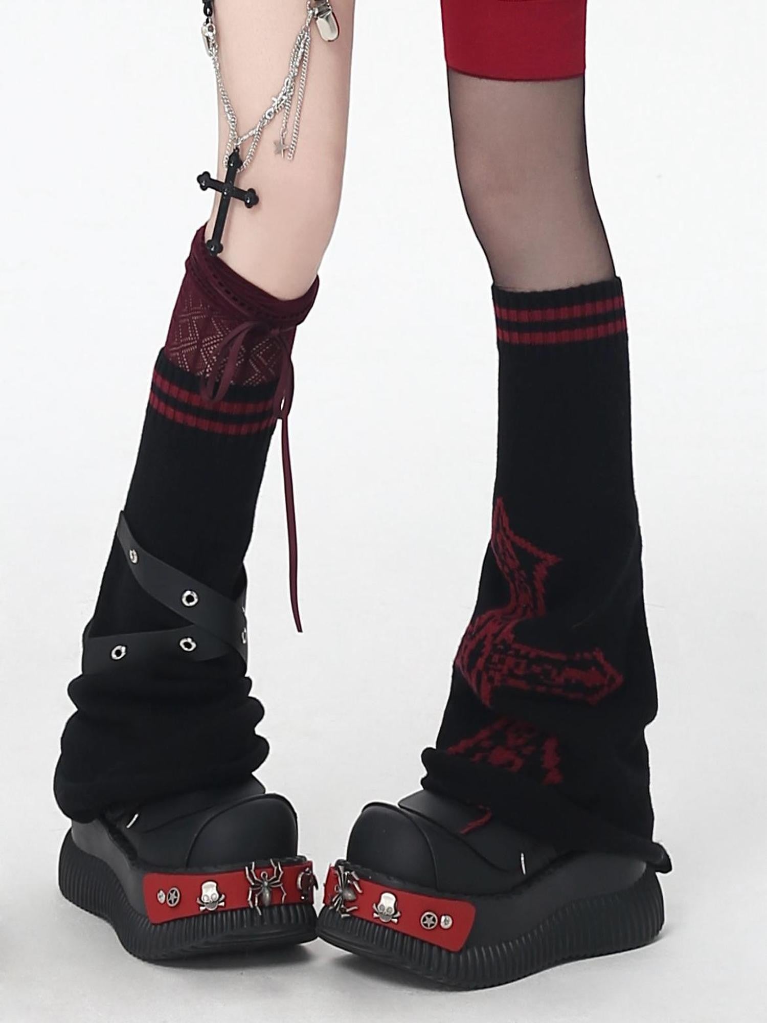 Crazy Girl Cross Striped Belt Strap Knitted Slouchy Subculture Women&