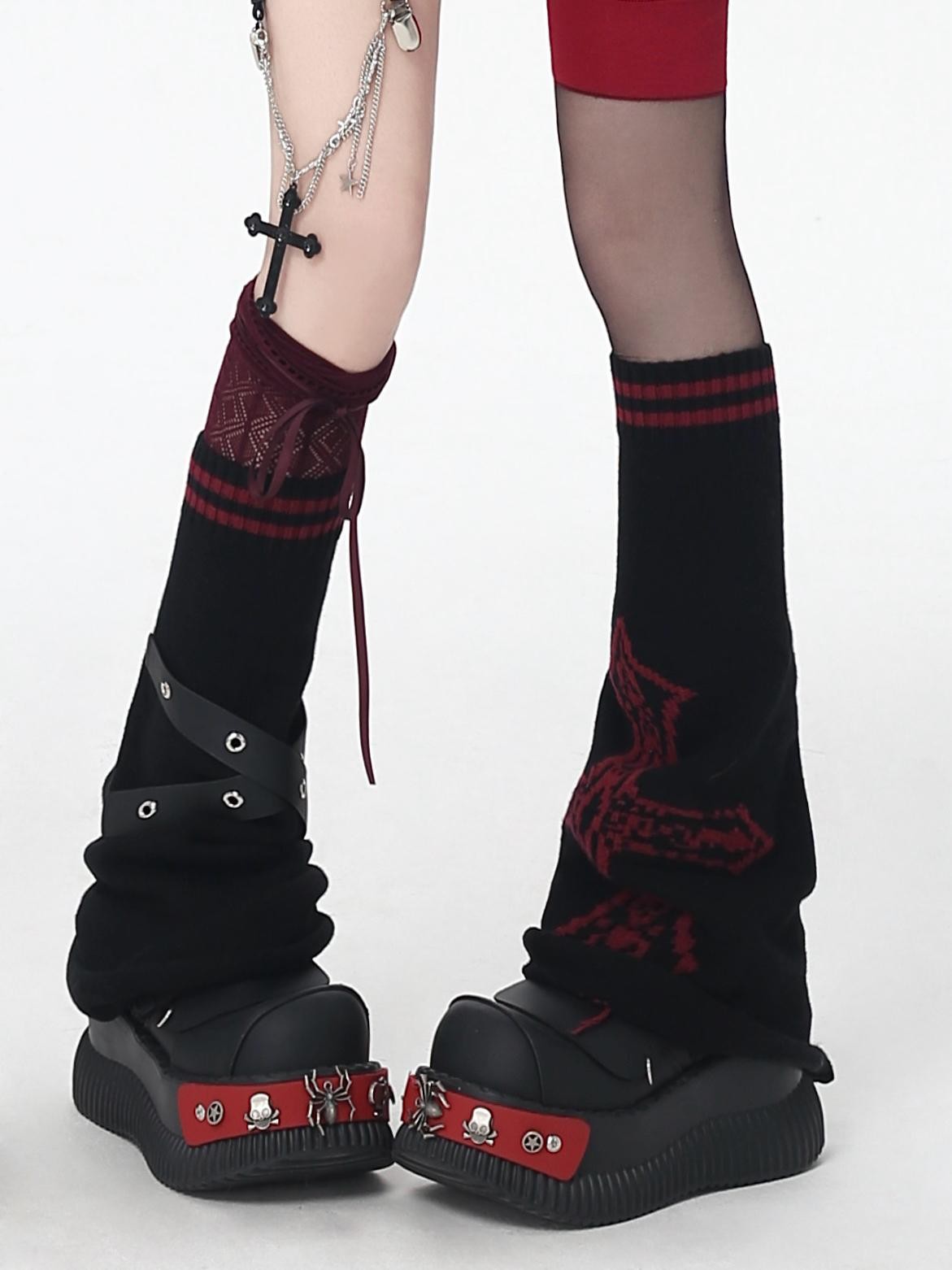 Crazy Girl Cross Striped Belt Strap Knitted Slouchy Subculture Women&