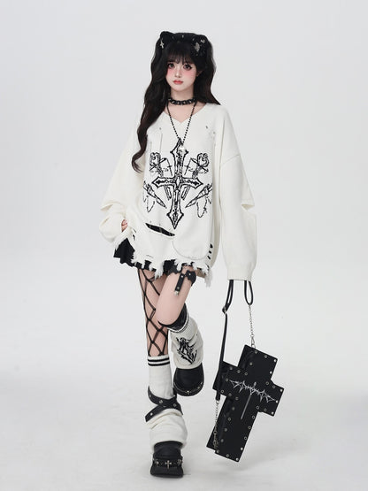 Crazy Girl Cross Striped Belt Strap Knitted Slouchy Subculture Women&