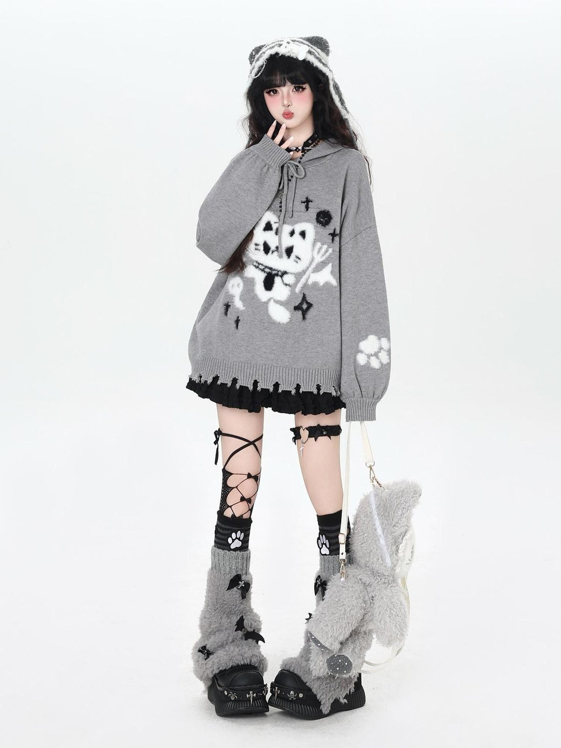 Crazy Girl Cute Cat Print Hooded Oversized Skin Friendly Women&