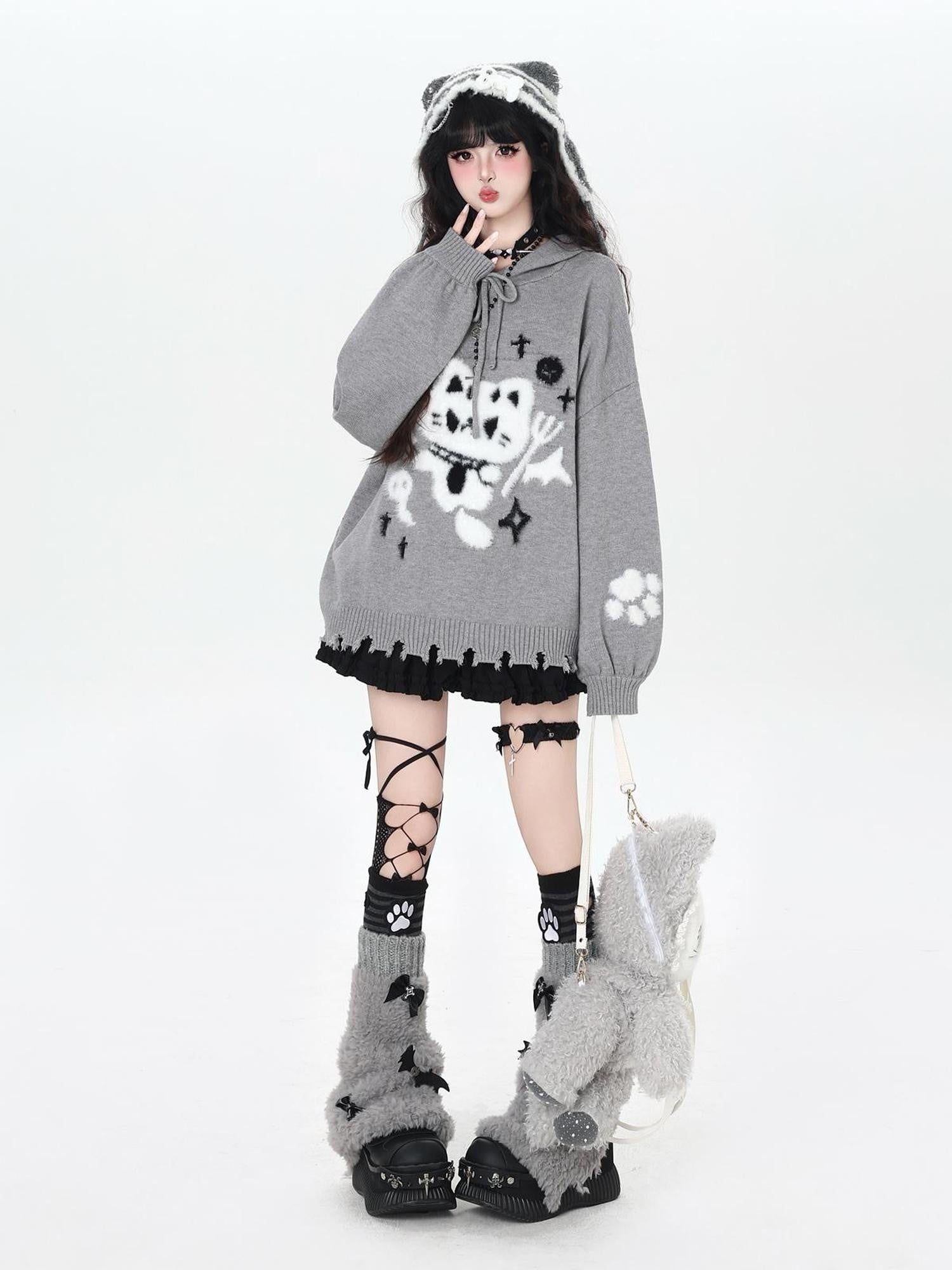 Crazy Girl Cute Cat Print Hooded Oversized Skin Friendly Women&