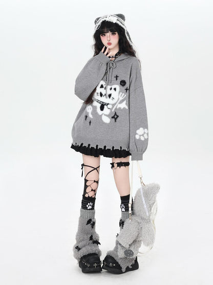 Crazy Girl Cute Cat Print Hooded Oversized Skin Friendly Women&