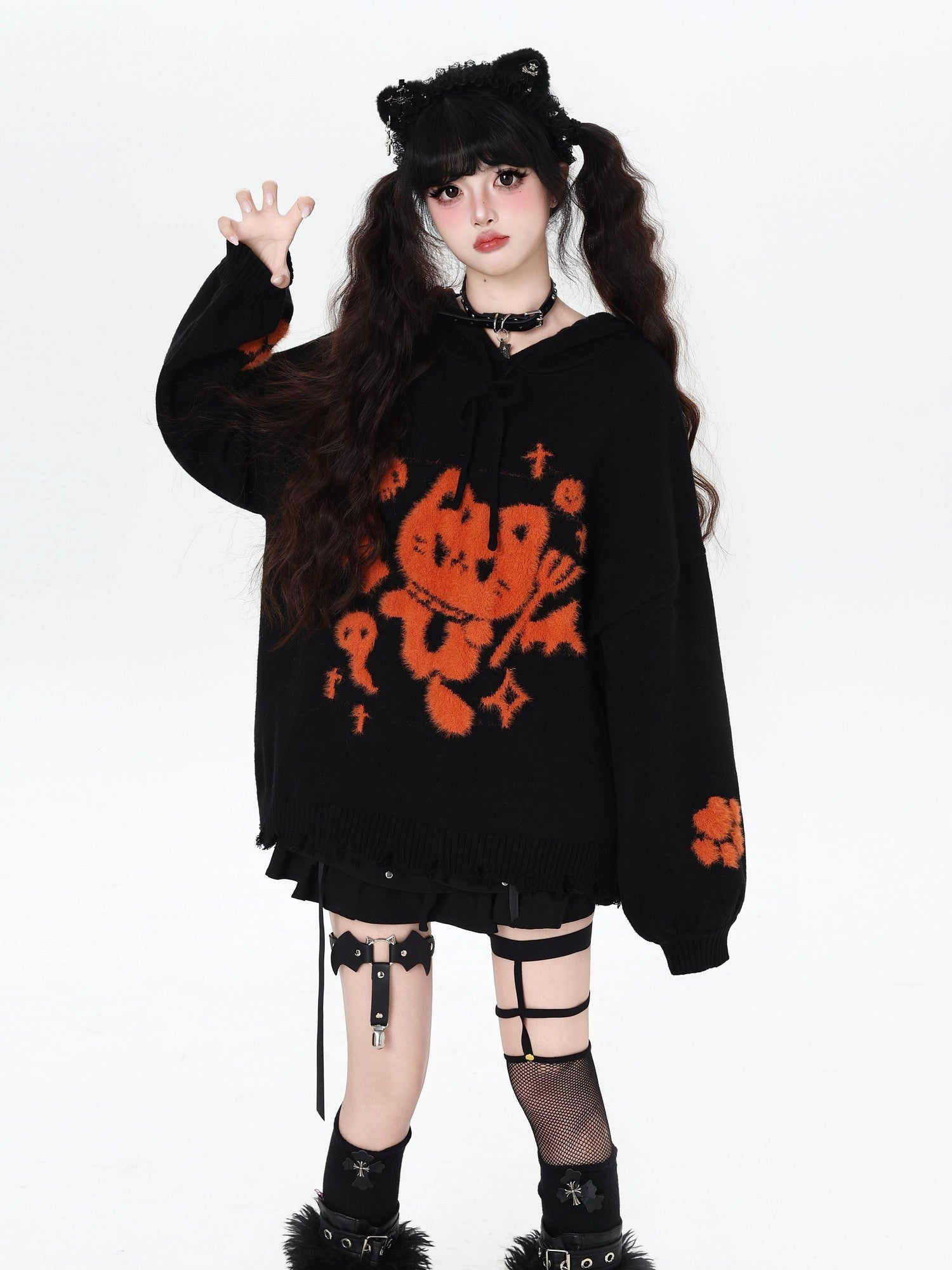 Crazy Girl Cute Cat Print Hooded Oversized Skin Friendly Women&