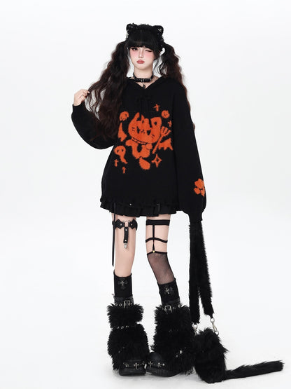 Crazy Girl Cute Cat Print Hooded Oversized Skin Friendly Women&