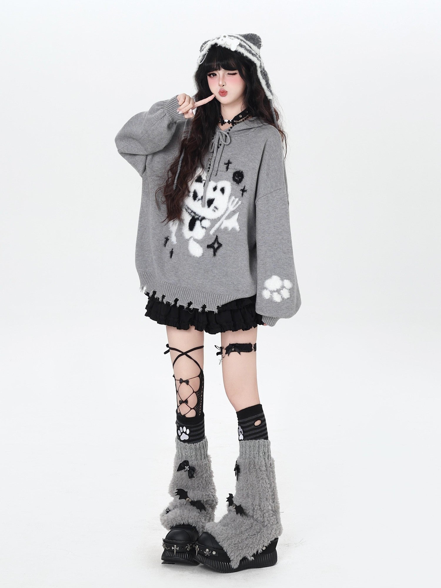 Crazy Girl Cute Cat Print Hooded Oversized Skin Friendly Women&