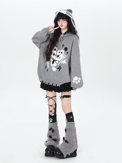 Crazy Girl Cute Cat Print Hooded Oversized Skin Friendly Women&