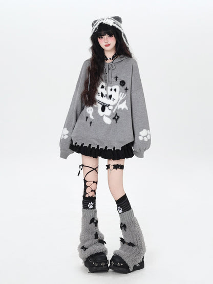 Crazy Girl Cute Cat Print Hooded Oversized Skin Friendly Women&