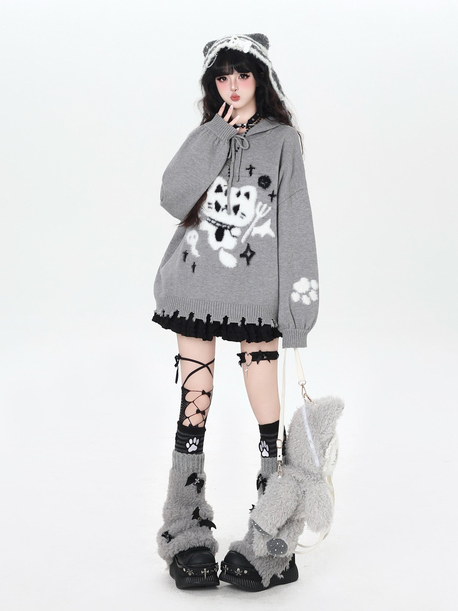 Crazy Girl Cute Cat Print Hooded Oversized Skin Friendly Women&