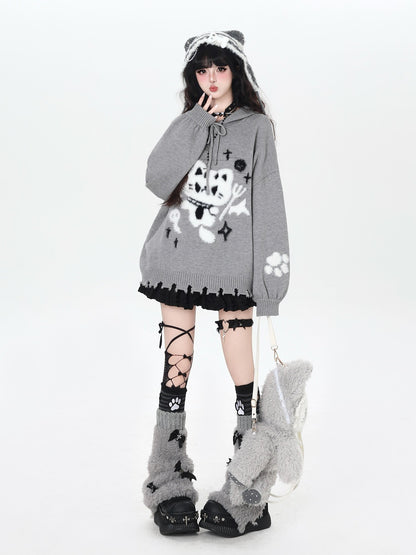 Crazy Girl Cute Cat Print Hooded Oversized Skin Friendly Women&