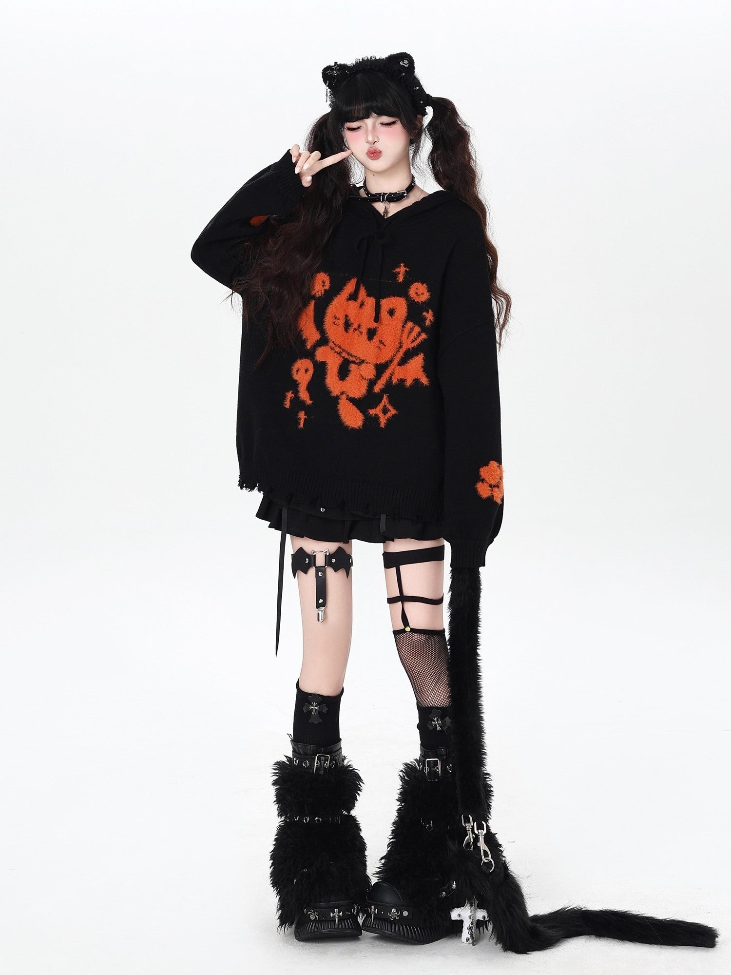 Crazy Girl Cute Cat Print Hooded Oversized Skin Friendly Women&