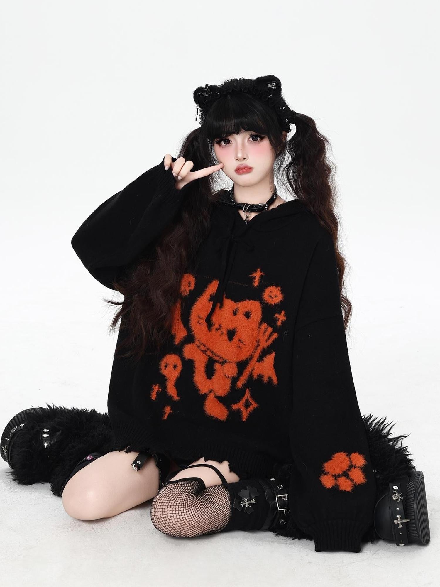 Crazy Girl Cute Cat Print Hooded Oversized Skin Friendly Women&