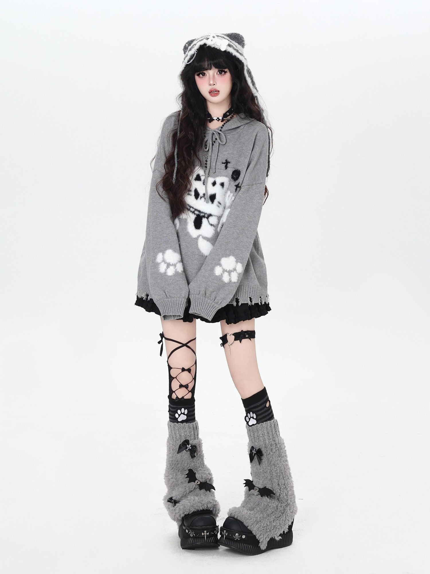 Crazy Girl Cute Cat Print Hooded Oversized Skin Friendly Women&
