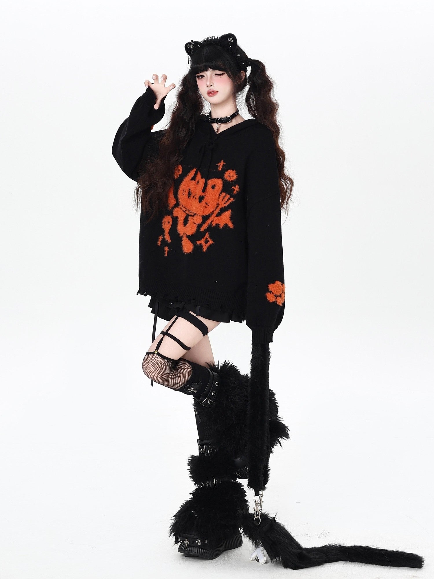 Crazy Girl Cute Cat Print Hooded Oversized Skin Friendly Women&
