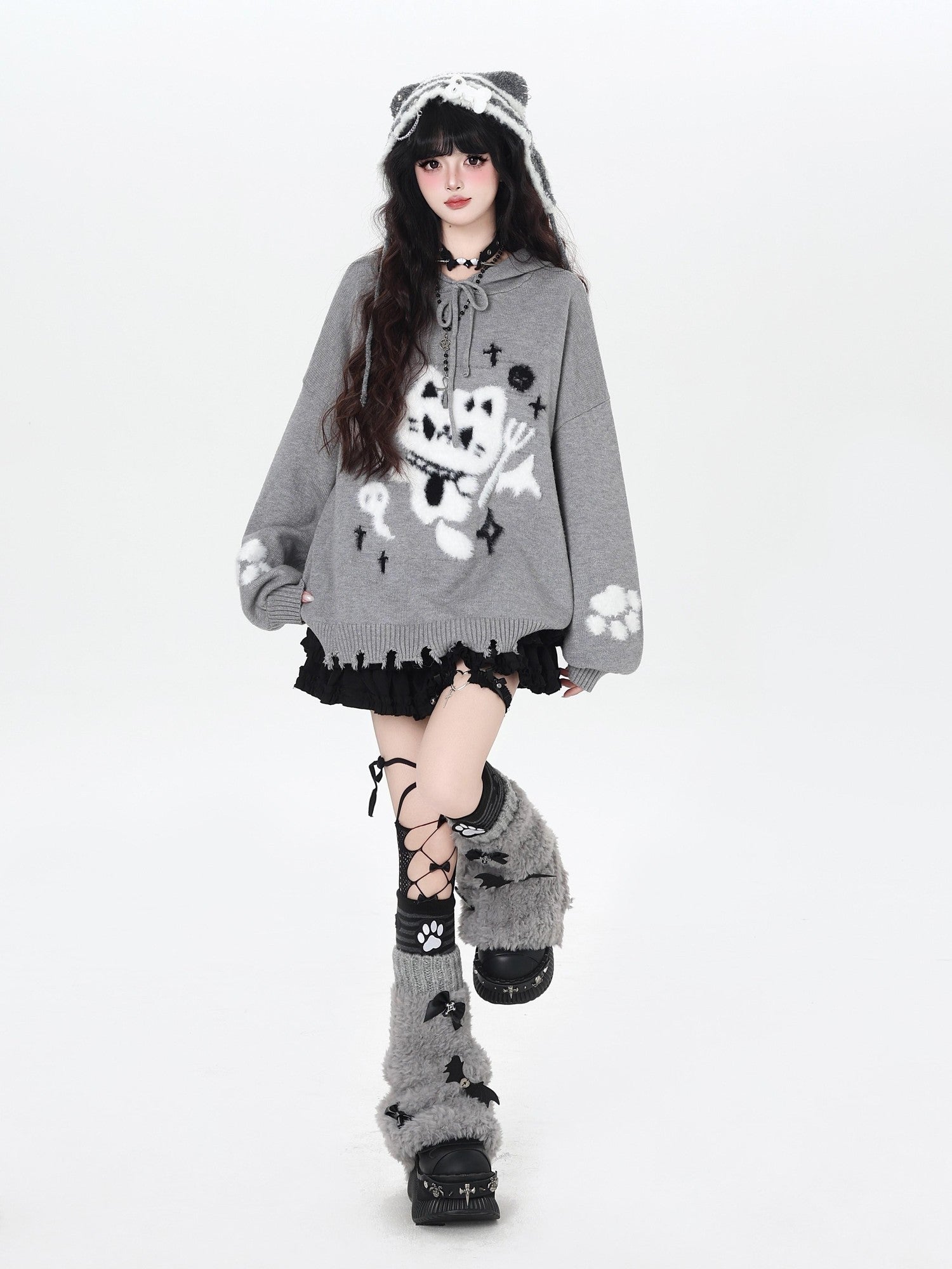 Crazy Girl Cute Cat Print Hooded Oversized Skin Friendly Women&
