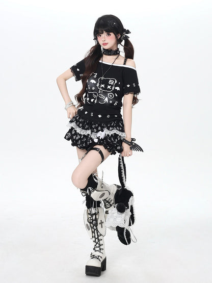 Crazy Girl Cute Kitty Cartoon Lined Lace Bow High Waist Elastic Women&