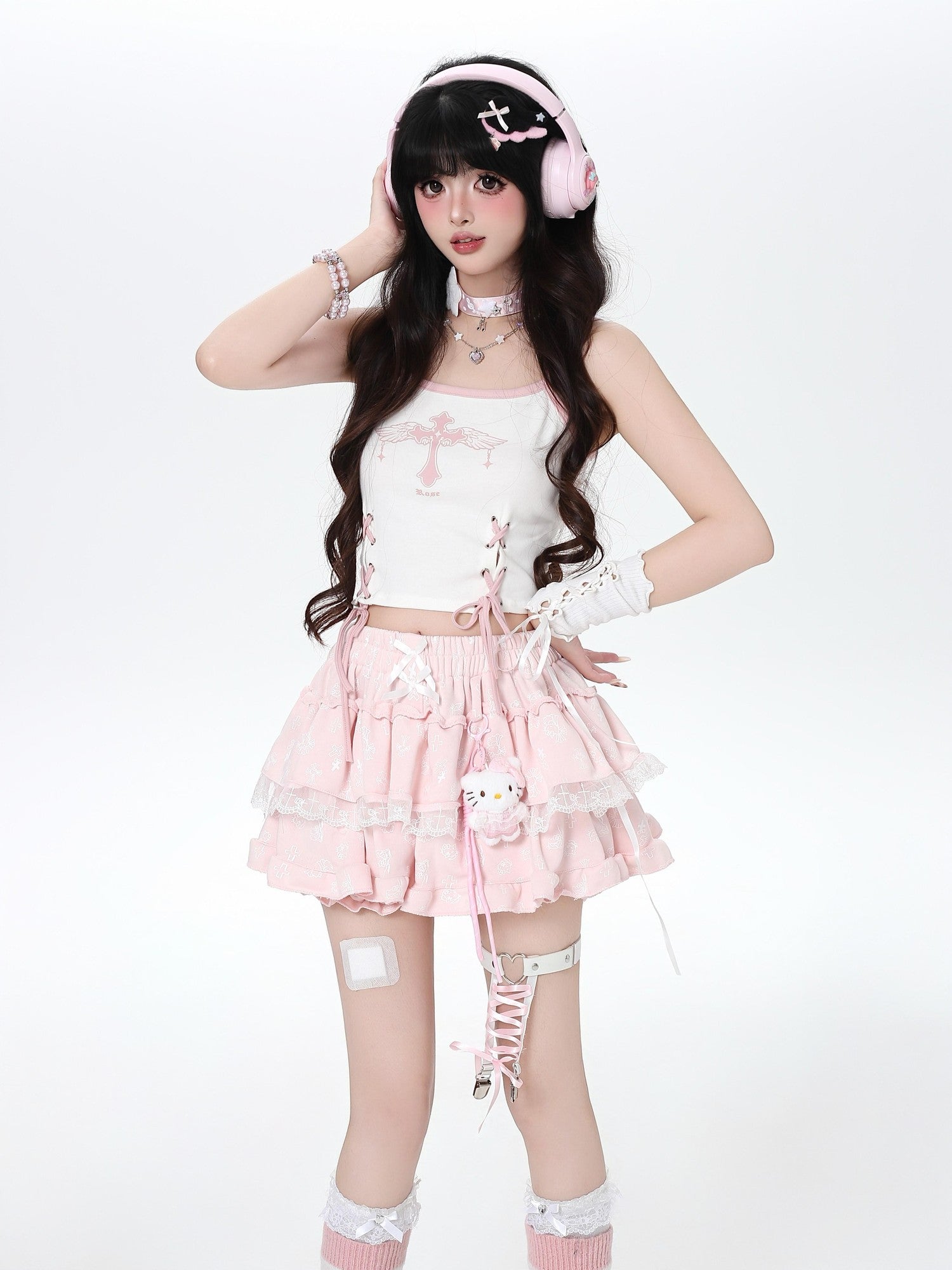 Crazy Girl Cute Kitty Cartoon Lined Lace Bow High Waist Elastic Women&
