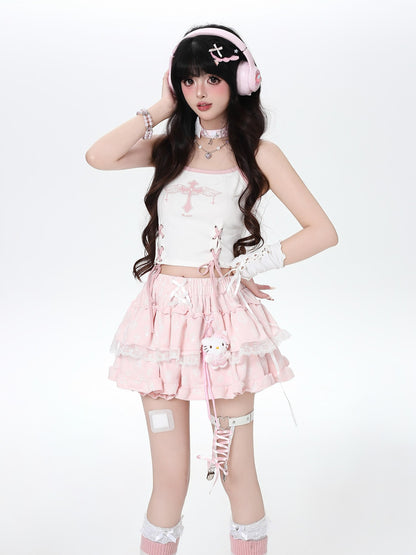 Crazy Girl Cute Kitty Cartoon Lined Lace Bow High Waist Elastic Women&