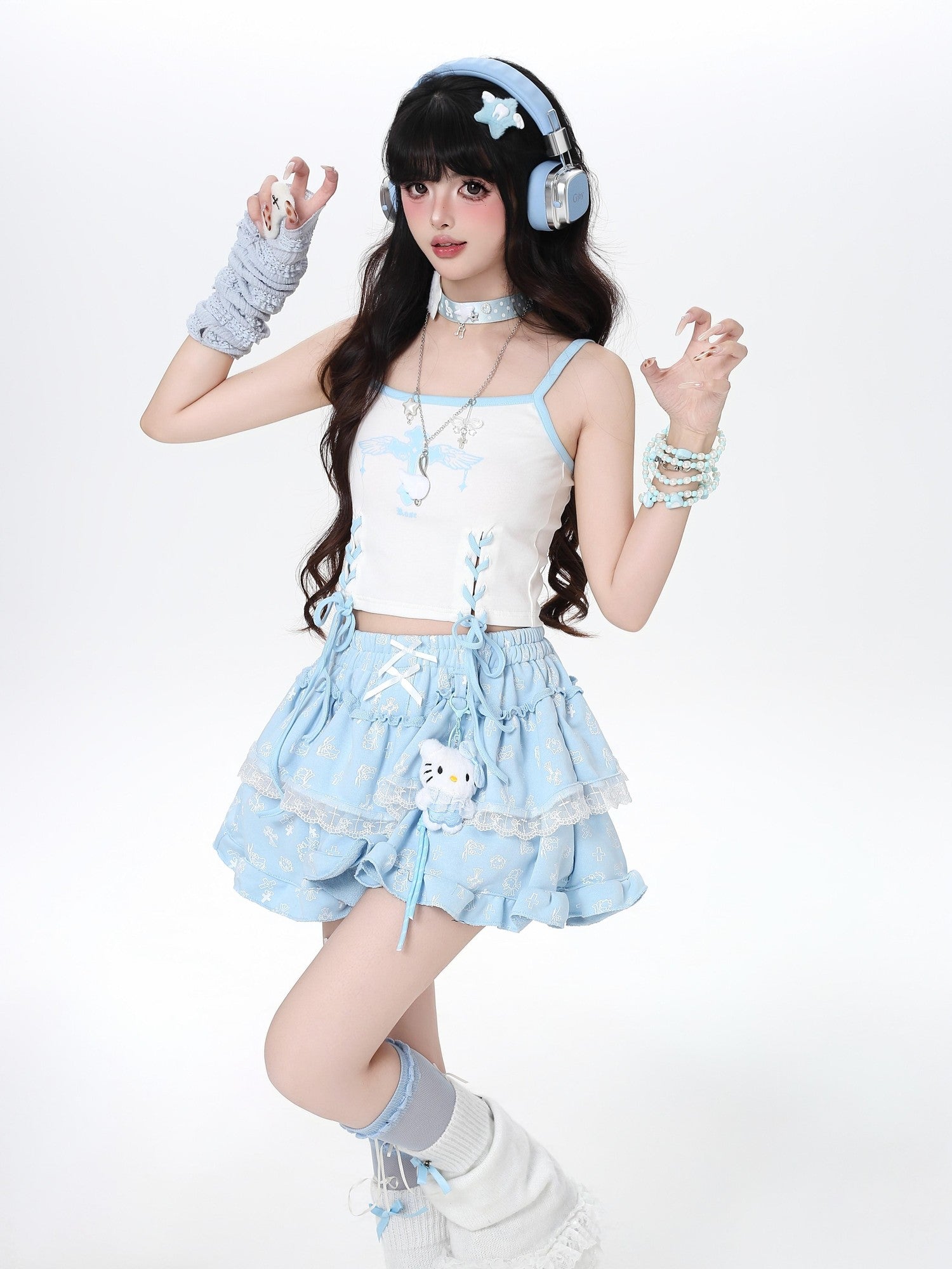Crazy Girl Cute Kitty Cartoon Lined Lace Bow High Waist Elastic Women&