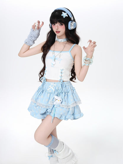 Crazy Girl Cute Kitty Cartoon Lined Lace Bow High Waist Elastic Women&