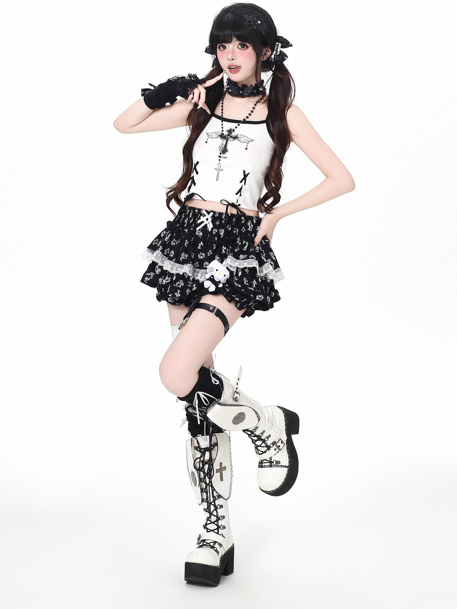 Crazy Girl Cute Kitty Cartoon Lined Lace Bow High Waist Elastic Women&