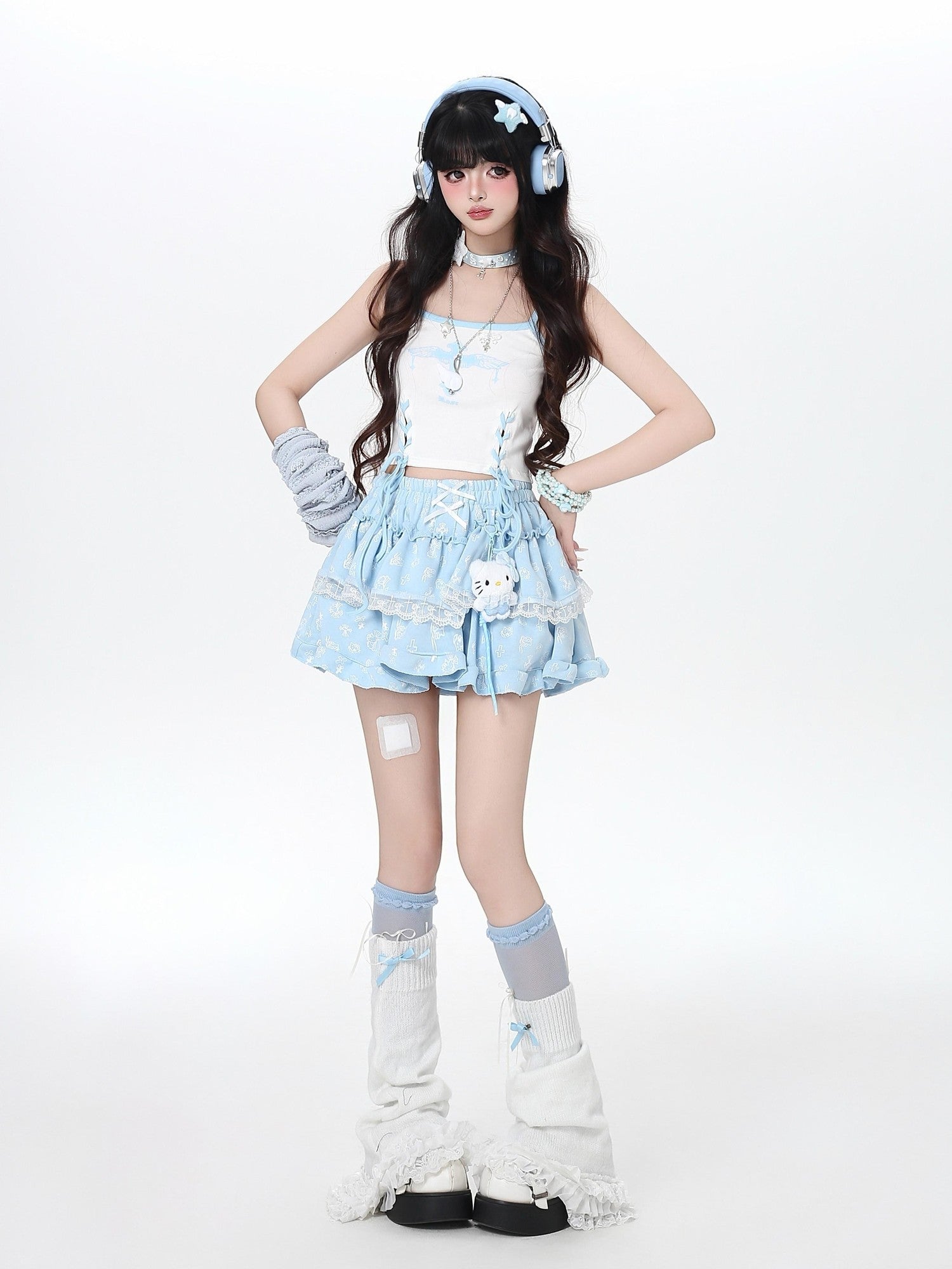 Crazy Girl Cute Kitty Cartoon Lined Lace Bow High Waist Elastic Women&