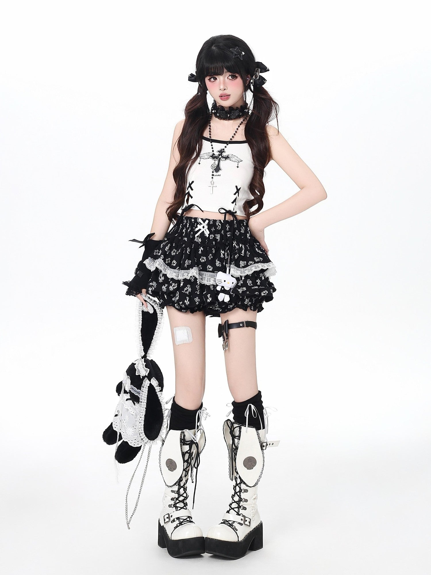 Crazy Girl Cute Kitty Cartoon Lined Lace Bow High Waist Elastic Women&