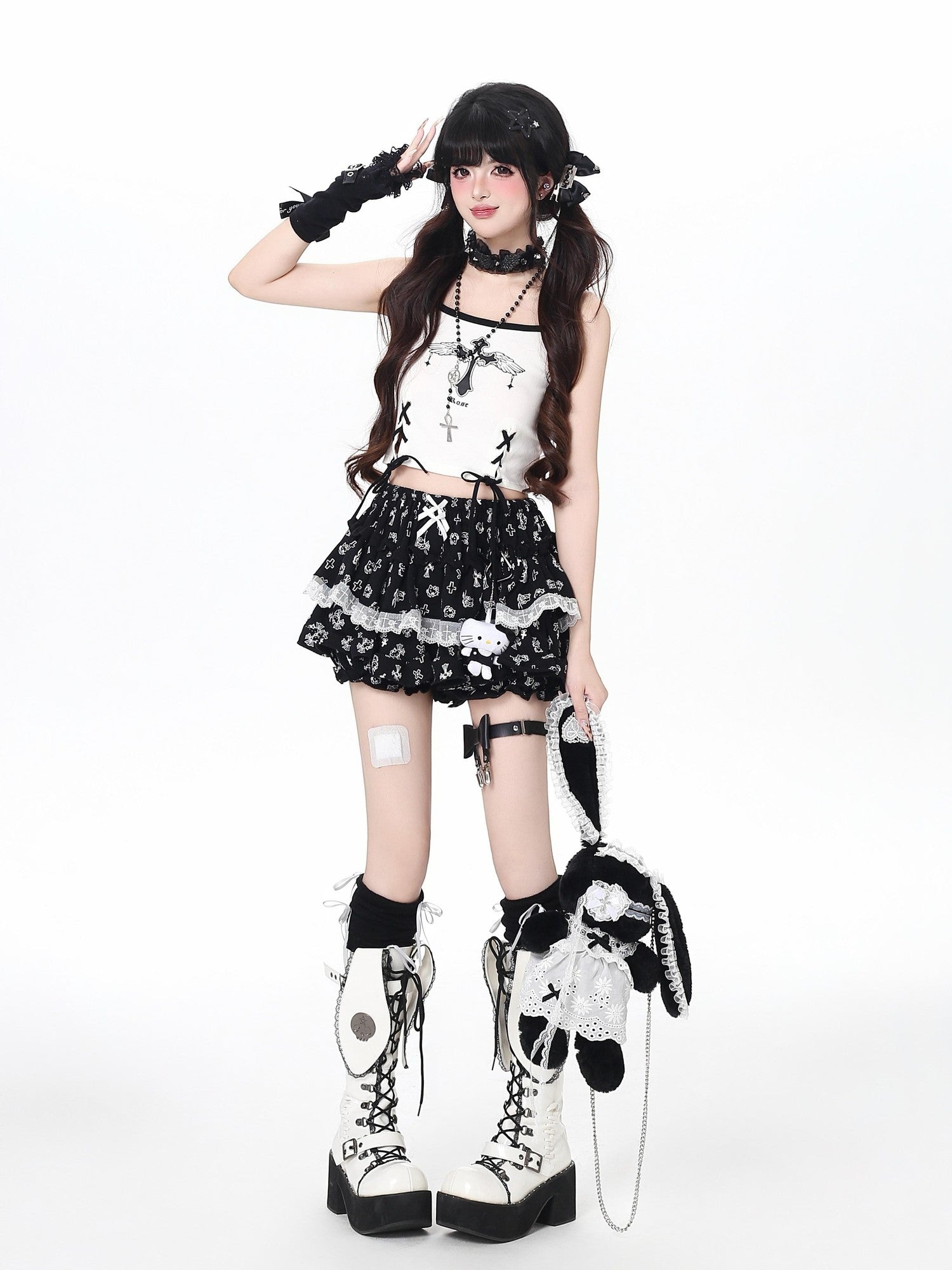 Crazy Girl Cute Kitty Cartoon Lined Lace Bow High Waist Elastic Women&