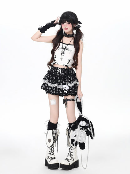 Crazy Girl Cute Kitty Cartoon Lined Lace Bow High Waist Elastic Women&
