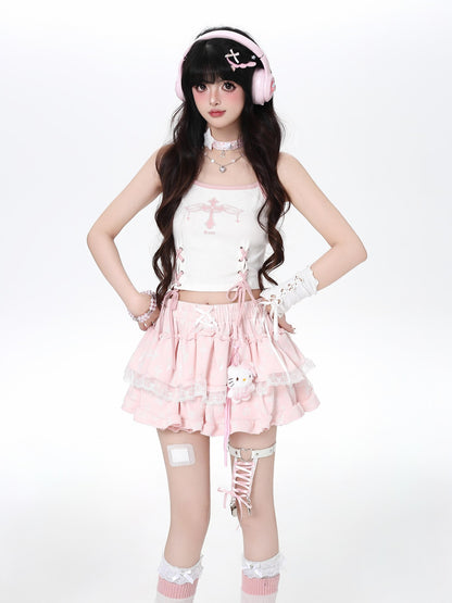 Crazy Girl Cute Kitty Cartoon Lined Lace Bow High Waist Elastic Women&