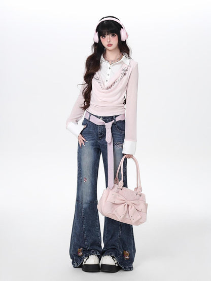 Crazy Girl Cute Machine Embroidered Cartoon Animal Slim Micro Stretch Women&
