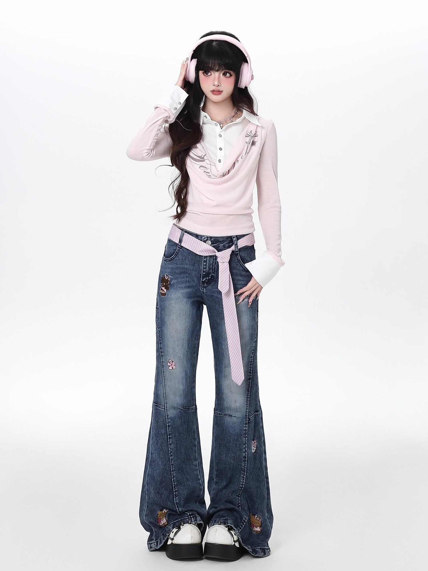 Crazy Girl Cute Machine Embroidered Cartoon Animal Slim Micro Stretch Women&