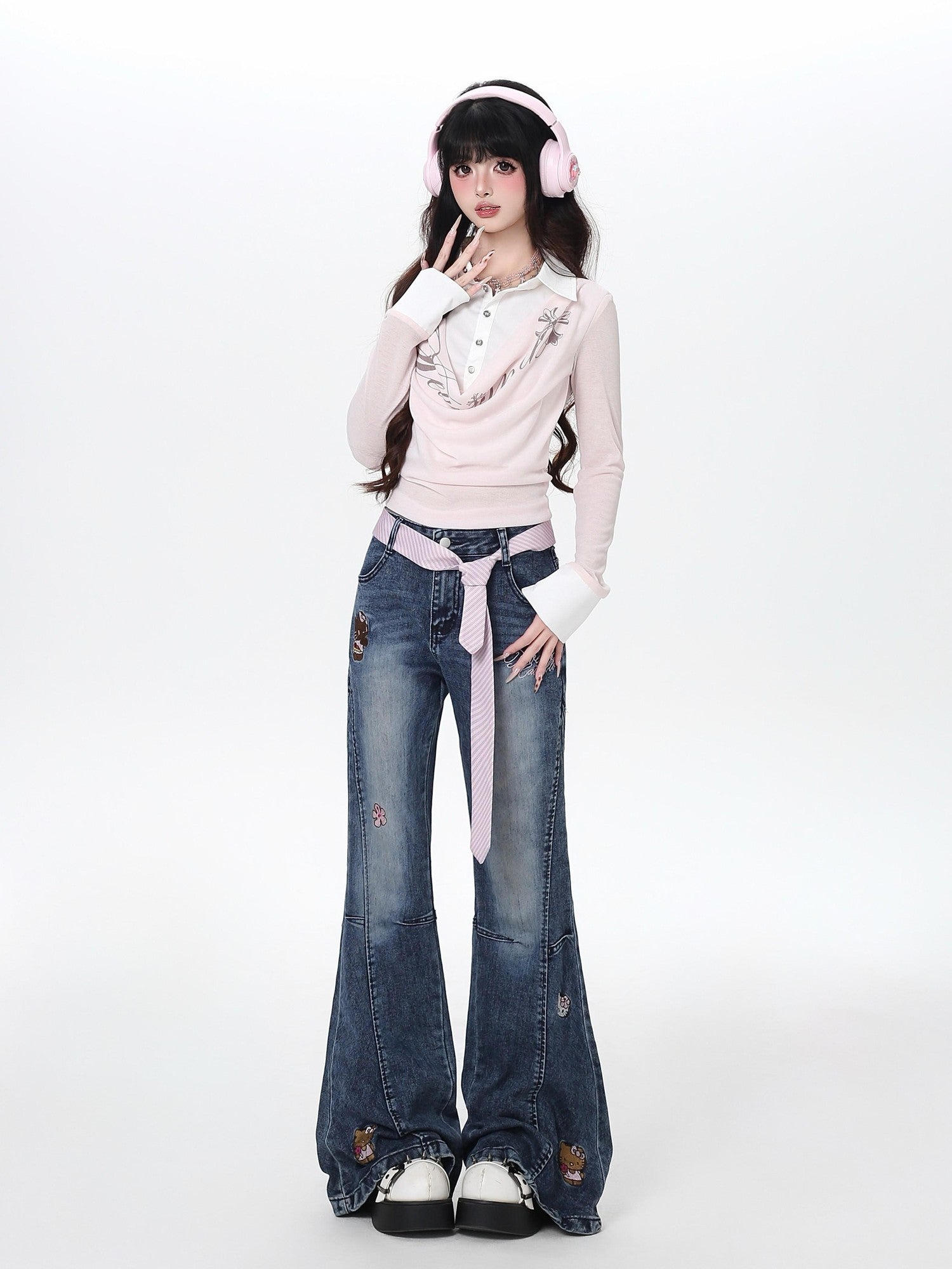 Crazy Girl Cute Machine Embroidered Cartoon Animal Slim Micro Stretch Women&